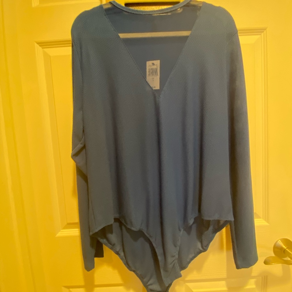 NWT Lala Anthony blue bodysuit, mesh, peep hole